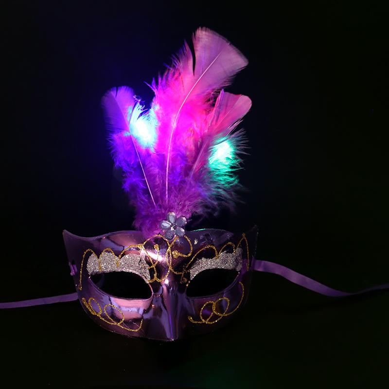 Light Blinking LED Glow Feather Butterfly Mask Women Girls Venetian Mard Gras Masquerade Masks Party Wedding Festival Costume