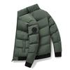 Men Cotton Coat Stand Collar Long Sleeve Zipper Placket Jacket with Pockets Solid Color Thickened Warm Quilted Outwear