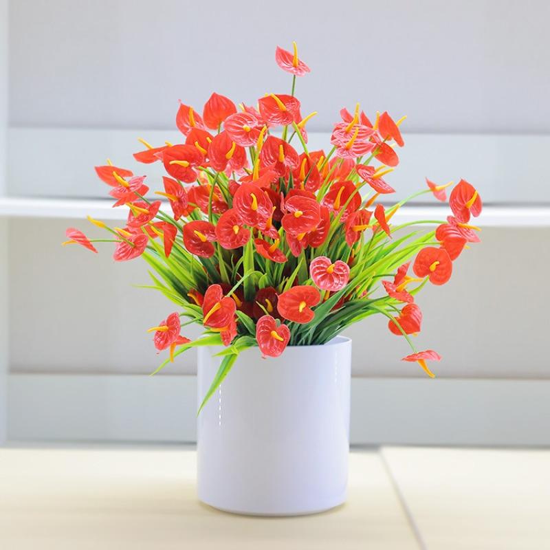 2pcs Artificial Flowers Plastic Fake Bouquets Dining Table Indoor Desktop Ornaments Home Decor Wedding Party Table Centerpiece