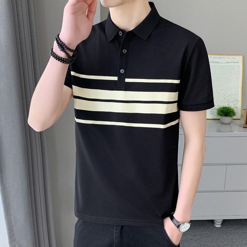 

Men s White Polo Shirt with Grey Horizontal Stripes M чёрный