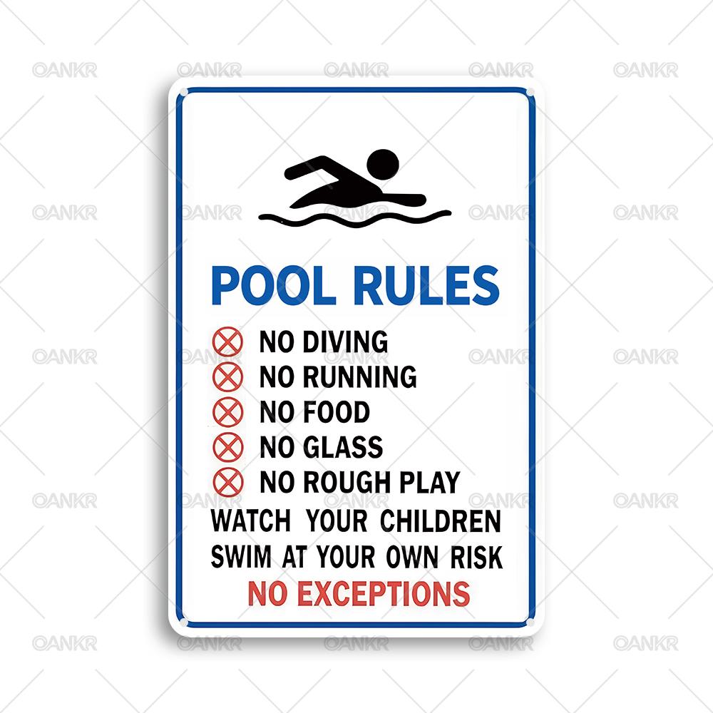 Vintage Pool Rules Metal Tin Sign Chic No Diving Running Food Glass Rough Poster Metal Signs for Swimming Pool Wall Decor 20x30cm（7.8x11.8inch）