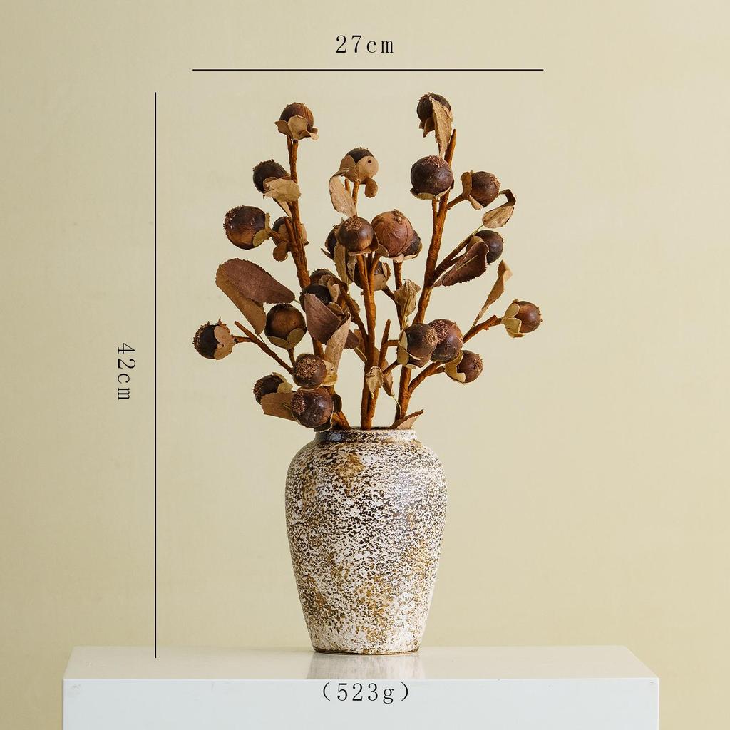 Shu Men Chinese Wabi-sabi Style Ceramic Vase for Dried Flowers – Retro Coarse Pottery Ornament for Living Room Decor.