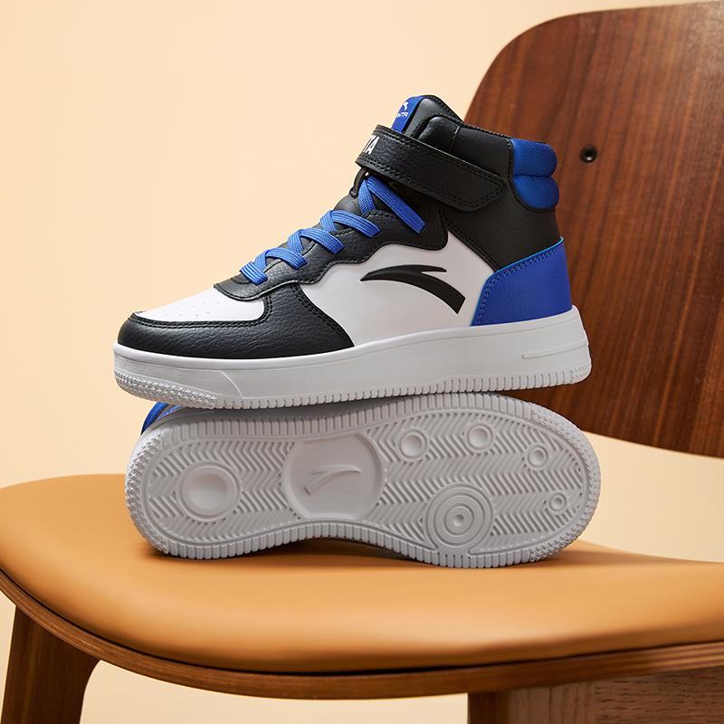 Anta Trendy Versatile Lightweight Shock Absorbing High Top Kids Skate Shoes Kids Sneaker White Black Blue A33038015J-1