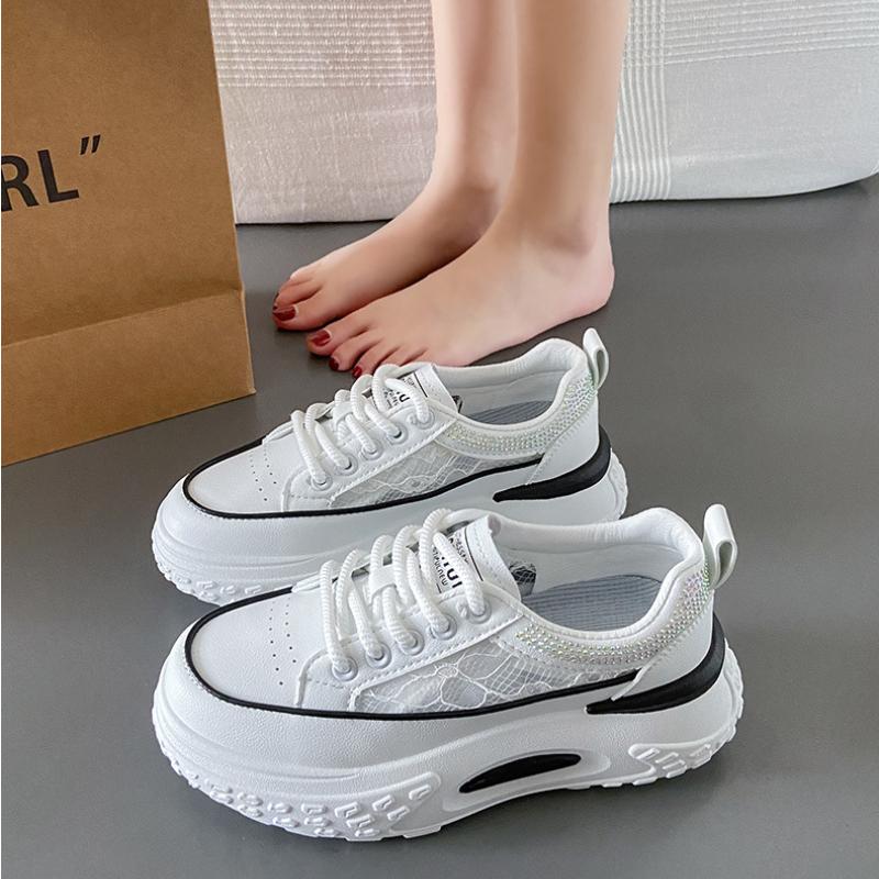 2024 Summer New Hollow Thick Soled Dad Shoes Korean Version Versatile Casual Sneakers Lace Breathable Comfortable Running Shoes