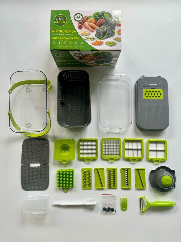 22-Piece Kitchen Vegetable Cutter, Slicer, Grater, and Dicer Set