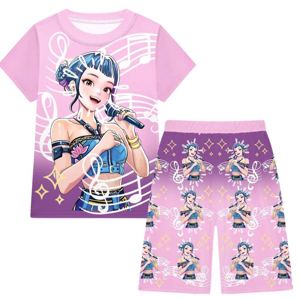 

Детские Девочки Аниме Мультфильм ПОП Певица Руми Зои Мира С Принтом Повседневная Футболка с Коротким Рукавом Шорты Штаны Пижамы Комплекты для Сна 160cm