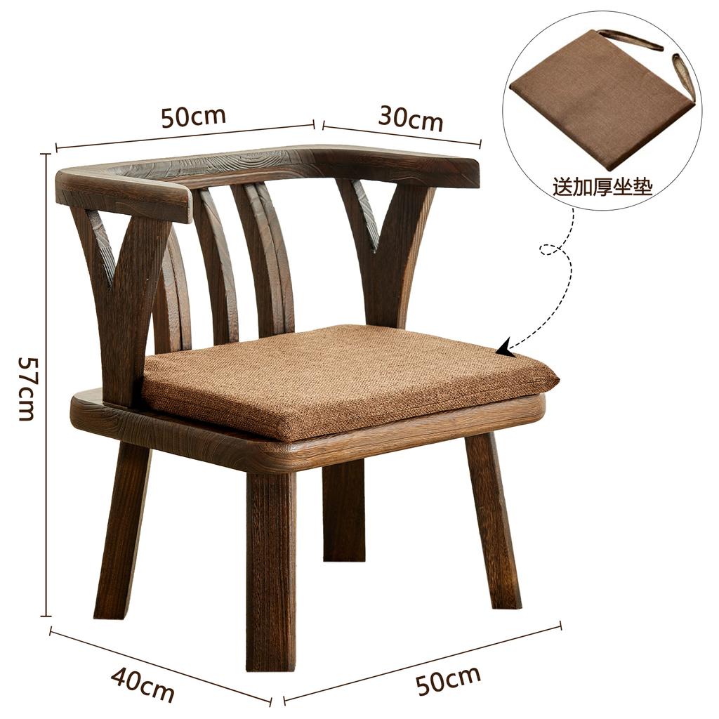 Handgefertigter Tatami-Stuhl aus Massivholz mit Rückenlehne, niedriger japanischer Stil, Balkon-Lounge-Sitz, Erkerfenster-Möbel für Zuhause