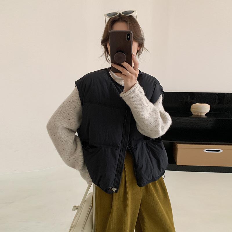 European and American New Style Korean Dongdaemun Women's Short Down Cotton Vest Loose Thickened Waistcoat Vest Jacket