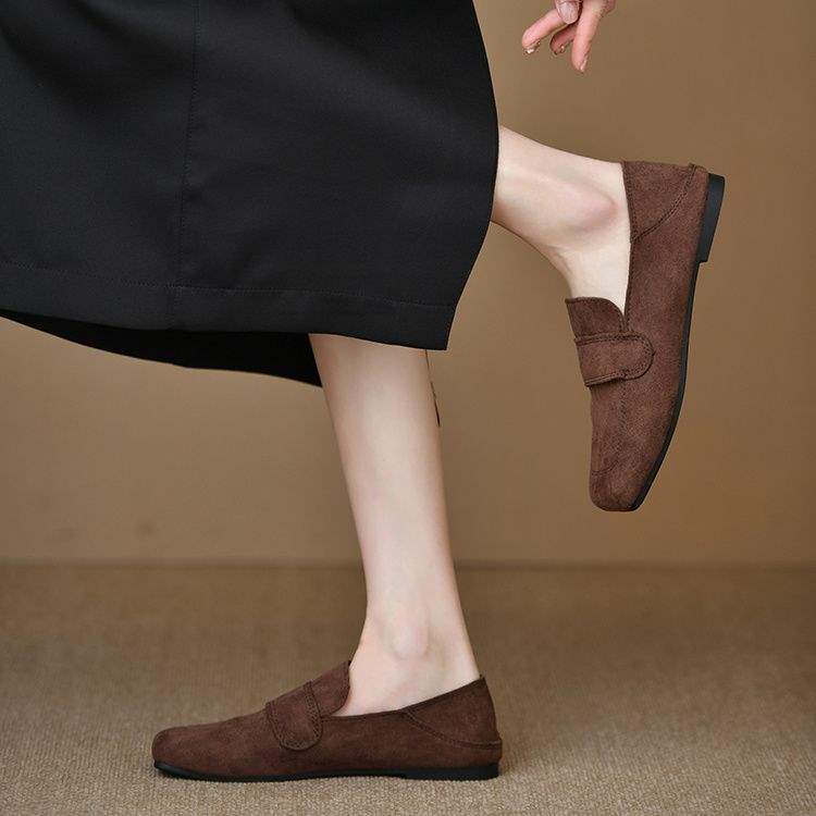 Retro loafers z płaską podeszwą, niszowe, pojedyncze buty damskie, 2025 nowość wiosna-jesień, brytyjskie buty typu one-pedal, z miękką podeszwą, Doudou