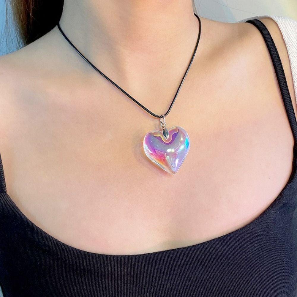 Punk Red Heart Pendant Gothic Heart Necklaces Choker Small Heart Heart Crystal Necklace Women Men