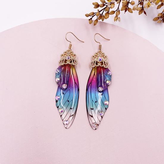 Women Earrings Butterfly Wing Gradient Color Rhinestone Ear Hook Jewelry