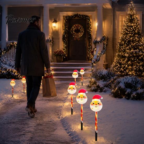 Waterproof Solar Snowman Yard Decor 5Pcs Christmas Stake Light, LED Garden Lamp with Warm White Pathway Lighting Santa Claus Design, Outdoor