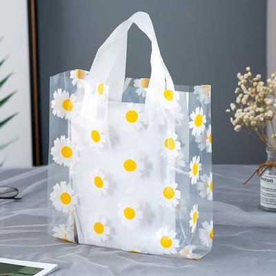 5/10Pcs Gift Bags Printed Daisy Transparent Tote Portable Bag  Packing Shopping Casual Handbag Waterproof Bag
