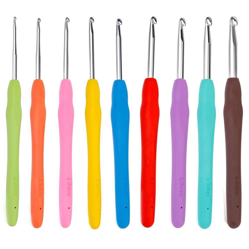 Fenrry 9pcs Knitting Tool  Soft Handle Aluminum Crochet Sweater Needle TPR DIY Craft Scarf Sewing Needles Knitting