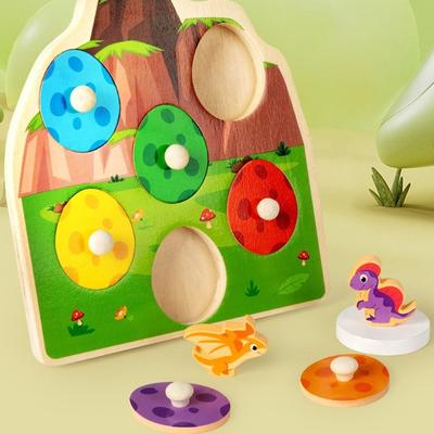 Wooden Peg Wood Dinosaur Jigsaw Educational Early Learning Animal Domino Puzzle Toy Preschool Montessori Toddler Puzzles Tollder