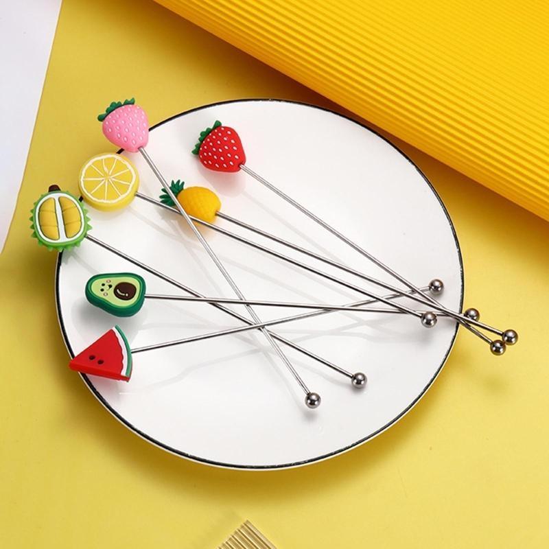 652F 304 Stainless Steel Stirring Rod Fruit Series Bar Spoon Cocktail Stirring Spoon Bar Mixing Spoon Milk Tea Stirring Spoon