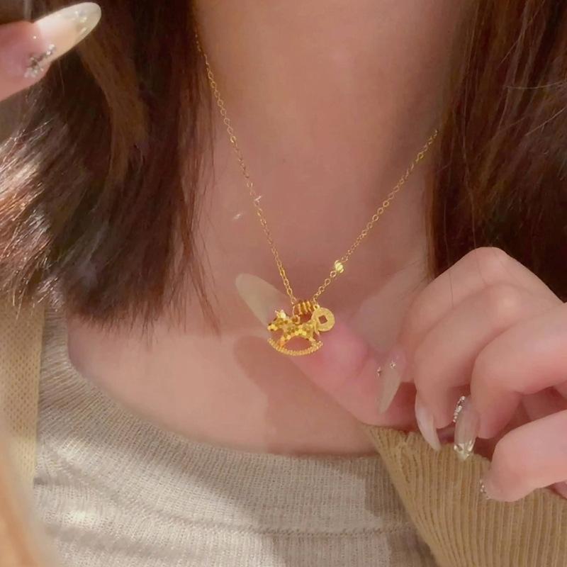 24k electroplated copper coin pony necklace new Chinese niche collarbone chain natal year light luxury neck chain necklace necklace jewelry women