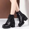 Autumn Winter Women's Boots Lace Up Boots for Women's Thick Heel Side Zipper Ankle Boots Warm Female Motorcycle Shoes