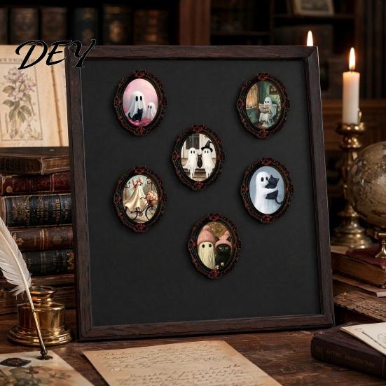 Halloween Collectible Magnets Dark Style Refrigerator Magnet, Retro Gothic Oval Photo Party Supplies Frame Decorative Magnetic Sticker for Metal
