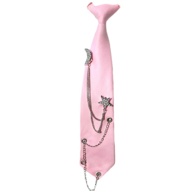 Student Pre Tied Neck Ties Preepy Look Rhinestones Star Metal Chain Dark Tie Cravat Neck Wear Accessories