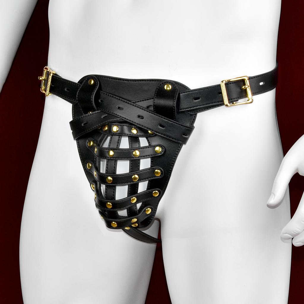 FUNSM Leather Chastity Pants Male Chastity Device Penis Cage Leather Underwear Penis Lock Cock Cage Sexy Toy for Men