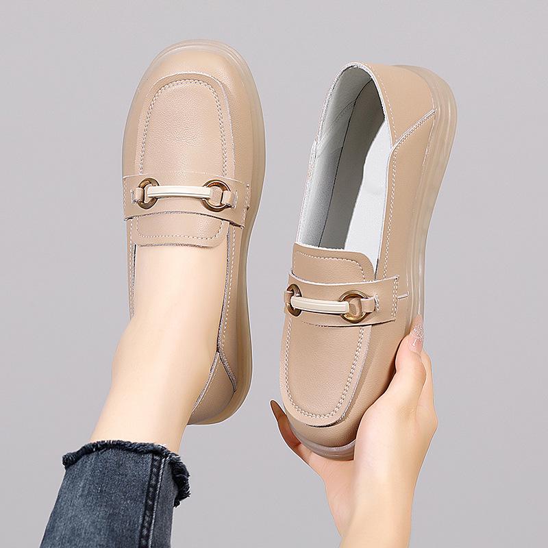 Damen Loafer im koreanischen Stil aus weichem Leder mit Metallschnalle - Herbst/Winter Lässige vielseitige Schuhe