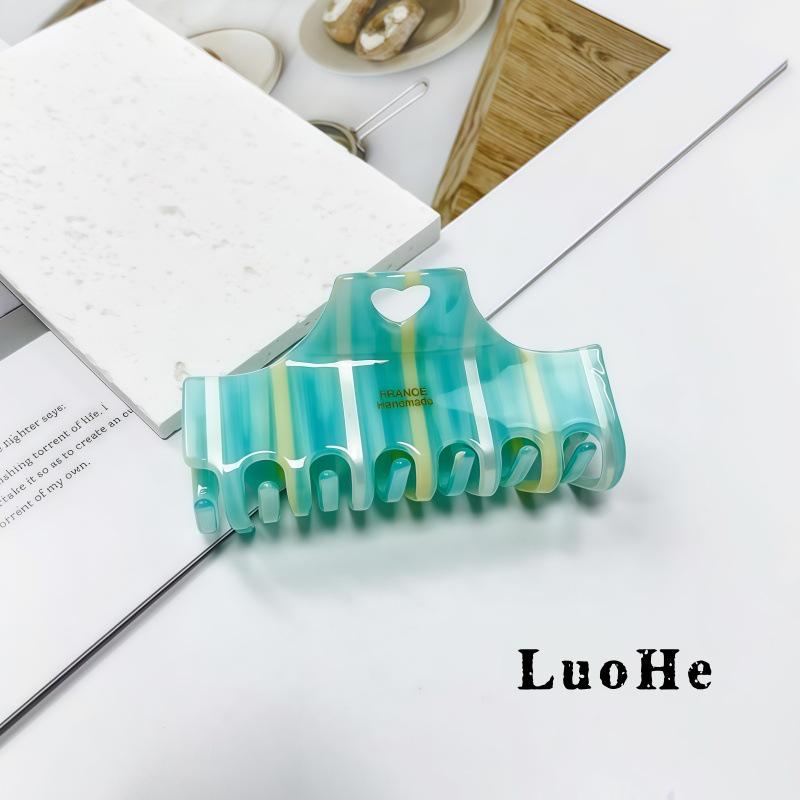 

Luohe Jewelry Striped Acetate Shark Hair Clip - Square Claw Updo Accessory for Women