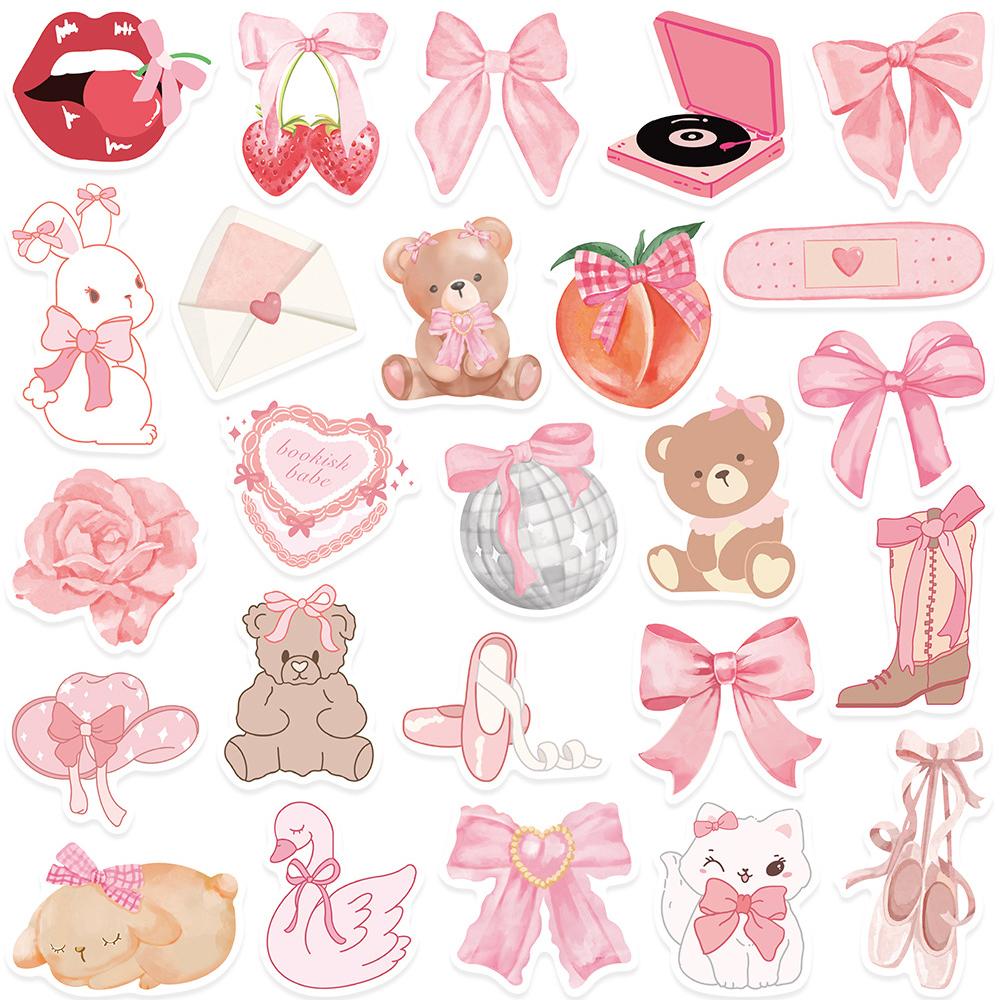 10/30/50pcs Romantic Pink Ins Style Cartoon Stickers Bow Girl Aesthetic Decals DIY Suitcase Phone Notebook Cute Sticker Toy Gift