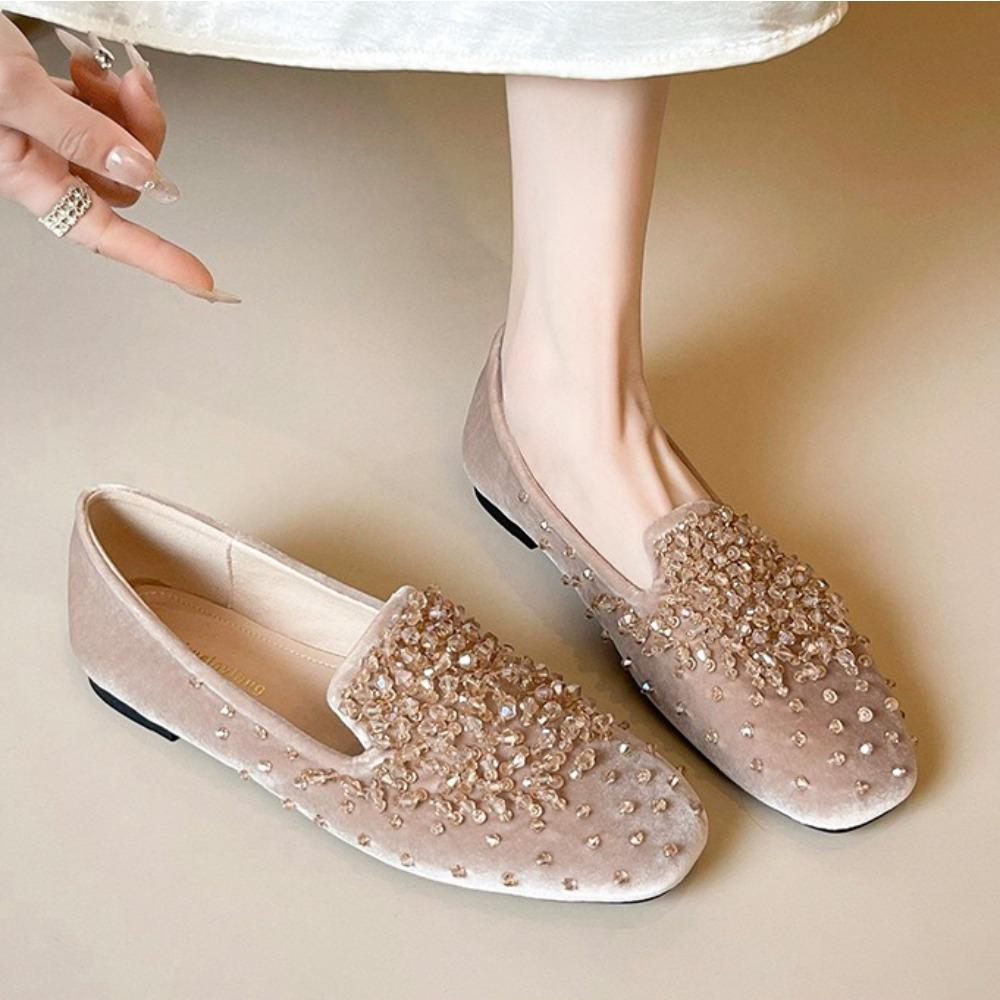 Strass Einzelne Schuhe Damen 2026 Frühling und Herbst Flachboden Französische Ballett Damenschuhe Flache Öffnung Ein Pedal Loafer