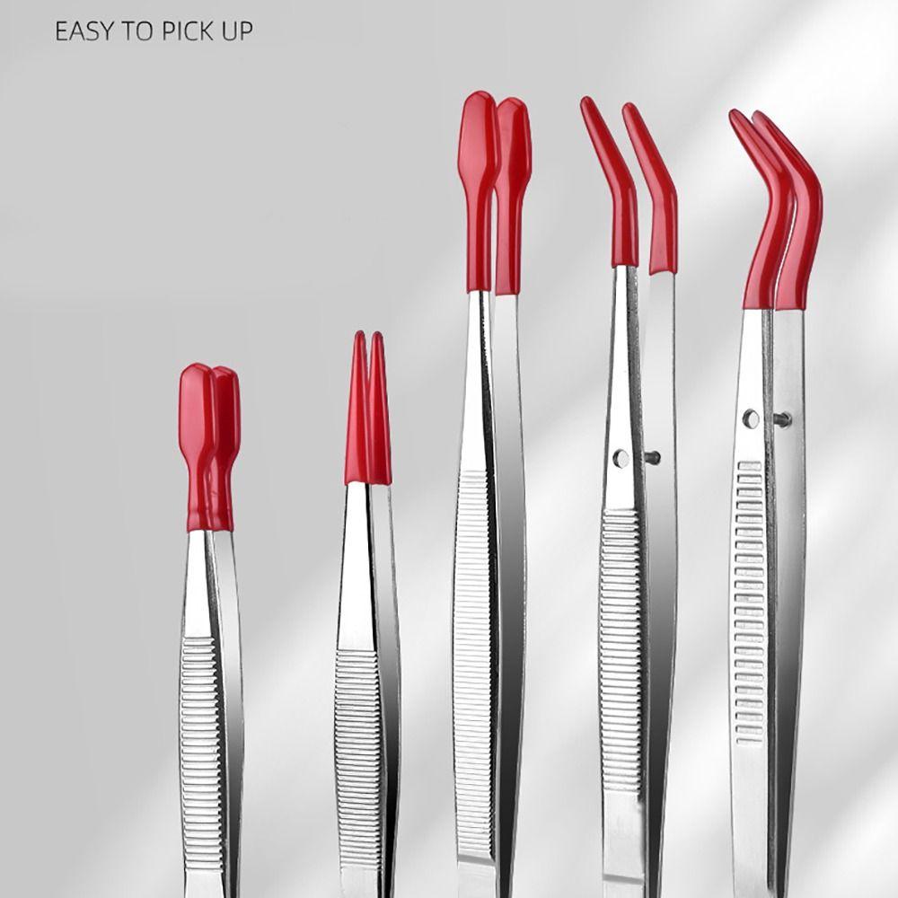 Non Marring Flat Tip Tweezers PVC Coated Rubber Tips Tweezers Accessories Long Bent Tweezers