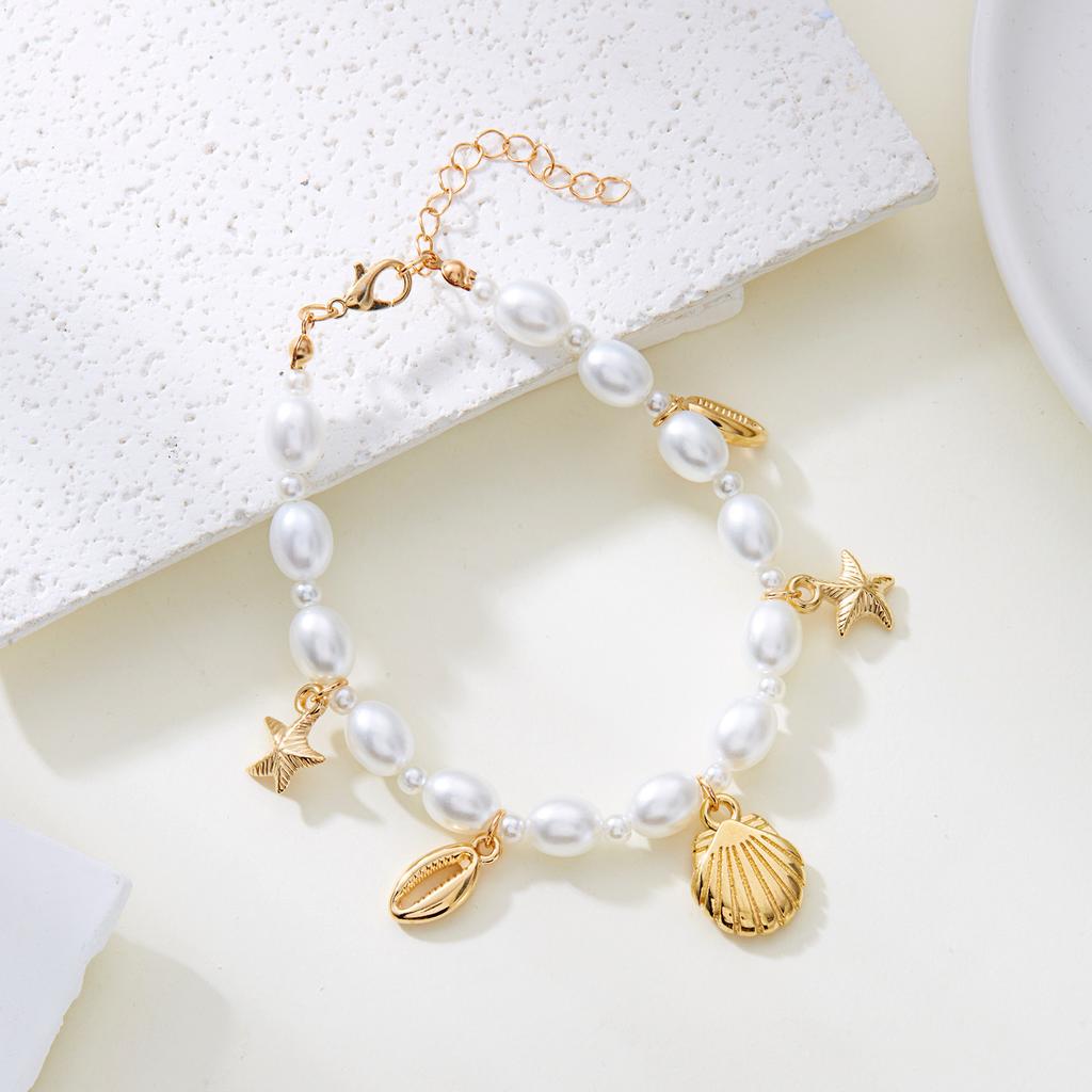 Summer new starfish shell conch pearl necklace bracelet women's seaside vacation style anklet