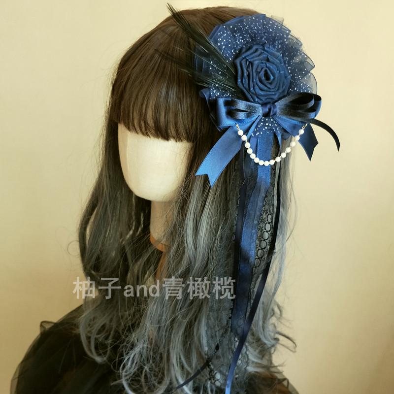 Dark Vintage Gothic Hairpin Star Galaxy Forbidden Land Rose Blue Lolita Small Hat Flower Hair Accessories