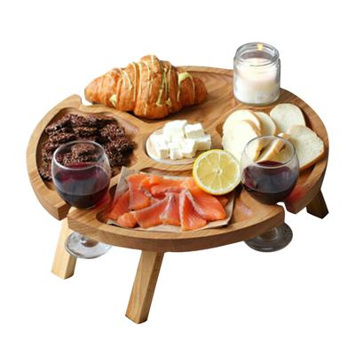 Wooden Outdoor Folding Picnic-Table With Glass Holder 2 In 1 Wine Glass Rack
