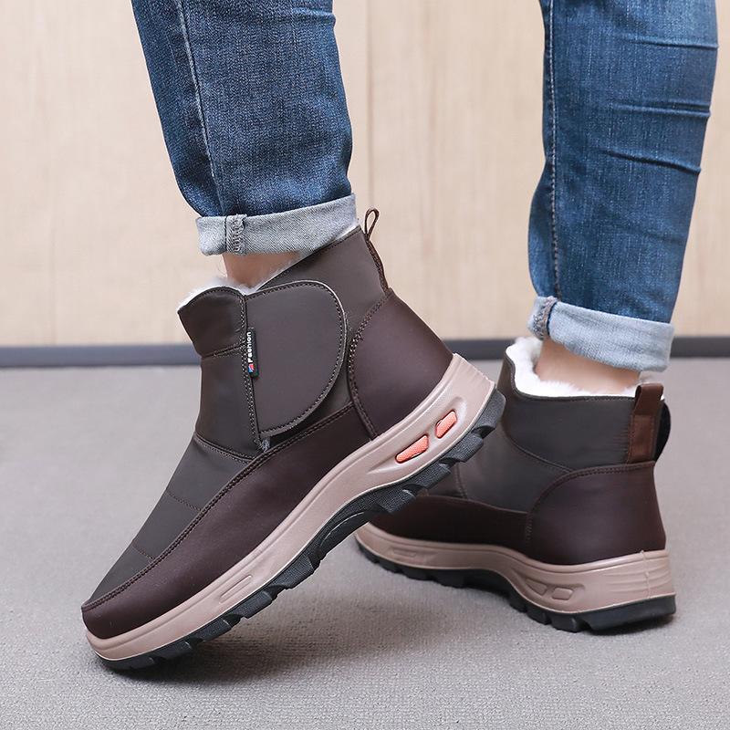 Winter Men's Wool Cotton Shoes with Fleece and Thickened Fur Integrated Dad Shoes Non-slip Snow Boots