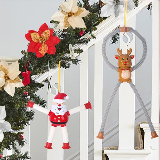 4 Piezas Decoración Colgante de Tubo Telescópico Navideño Papá Noel Reno Muñeco de Nieve Pan de Jengibre Ventosa Juguete Fidget de Tubo Ornamento para Fiesta de Vacaciones