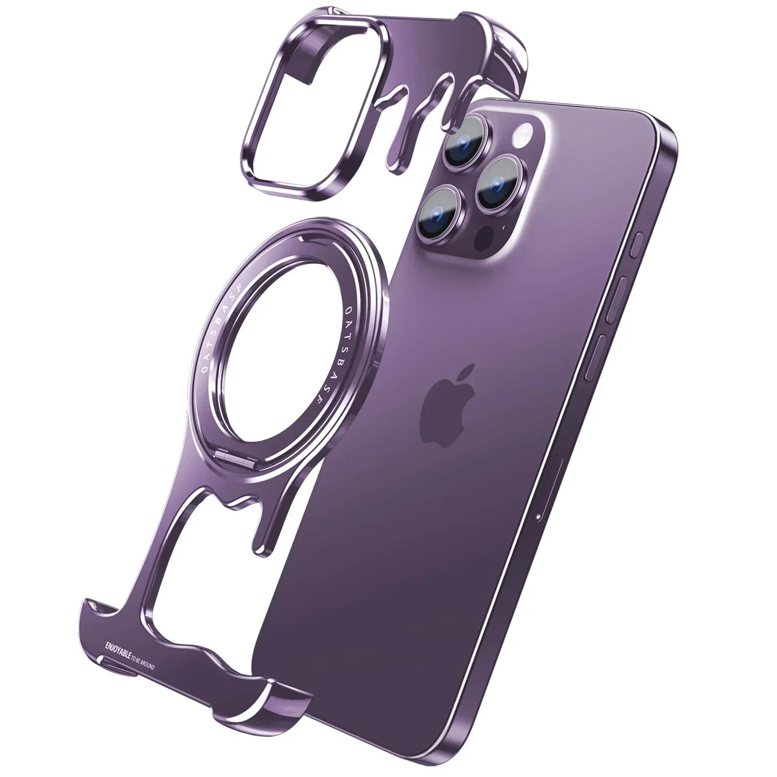 

Eary Frameless for iPhone 16/15/14/13 Pro Max Case for Magsafe 360°Rotation Finger Ring Holder Bumper Protective Cover Shells For iPhone 15 фиолетовый