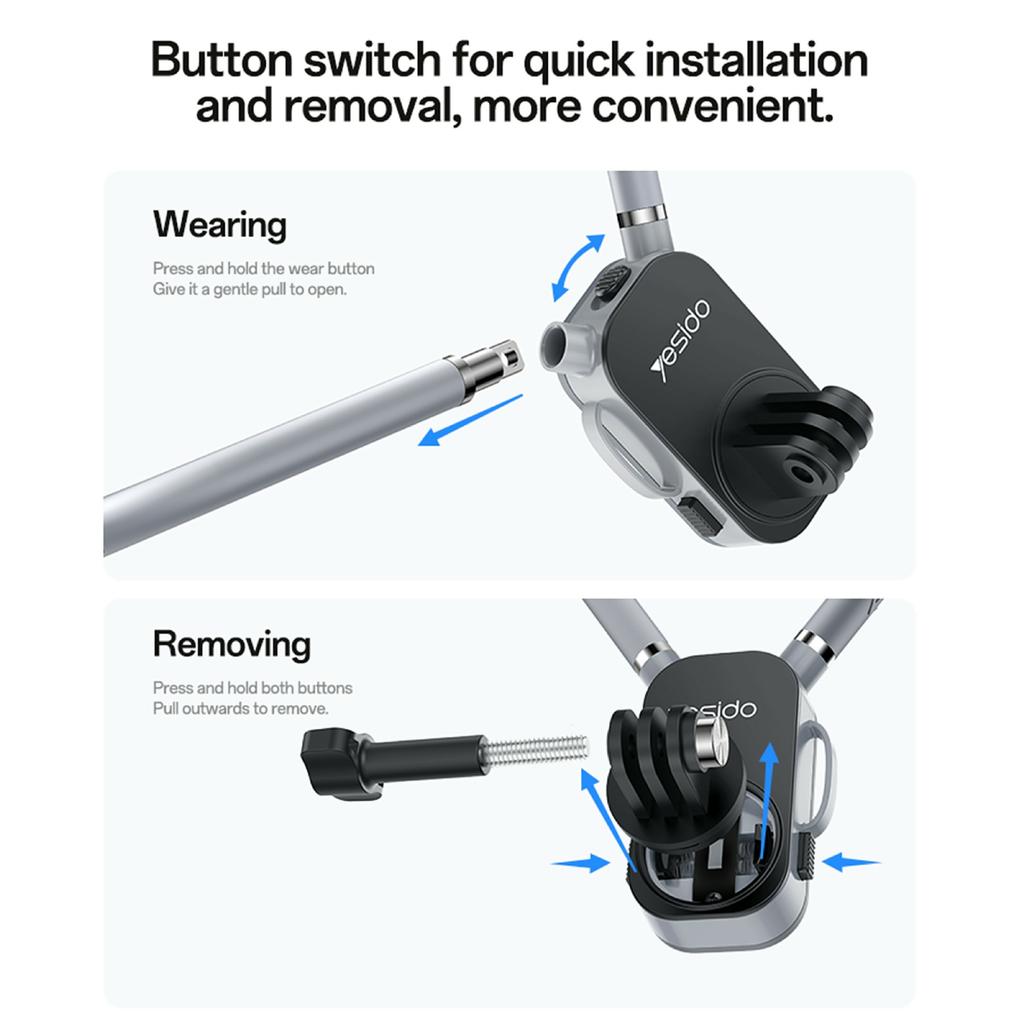 YESIDO C334 360 Degree Rotation Neck Phone Holder Stand Anti-shake Hands-free Neck-mounted Bracket