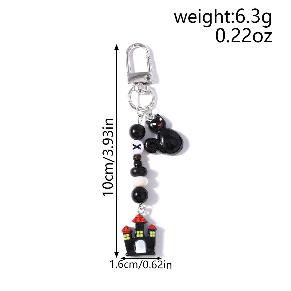 New Halloween Castle Ghost Keychain Black Cat Key Ring Pendants for Women Girls Handbag Charms DIY Key Chain Jewelry Gift
