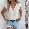 Women Casual Solid Color Button V Neck Sleeveless Knit Vacation Top