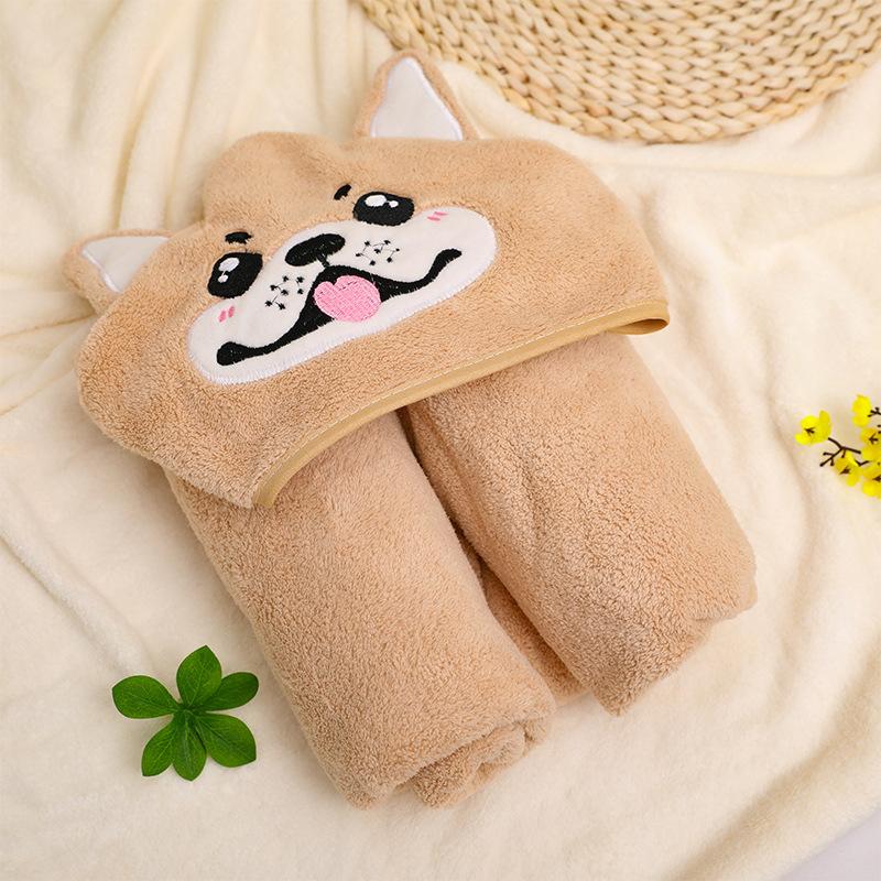 New Spring and Autumn Baby Newborn Swaddling Baby Wrapping Towel Cute Cartoon Cuddle Coral Velvet Hooded Bath Towel