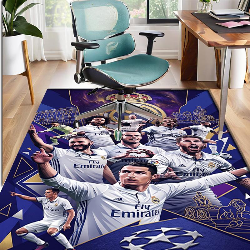 Real Madrid Football Pattern Rug, Indoor/Outdoor Mat, for Picnic, Gameroom, Bedroom, Office, Living Room, Home Decor Carpet, Birthday Gift
