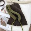 Two-color Spliced Plush Balaclava Hat Women's Winter Drawstring Warm Windproof Ear Protector Neck Pullover Hat