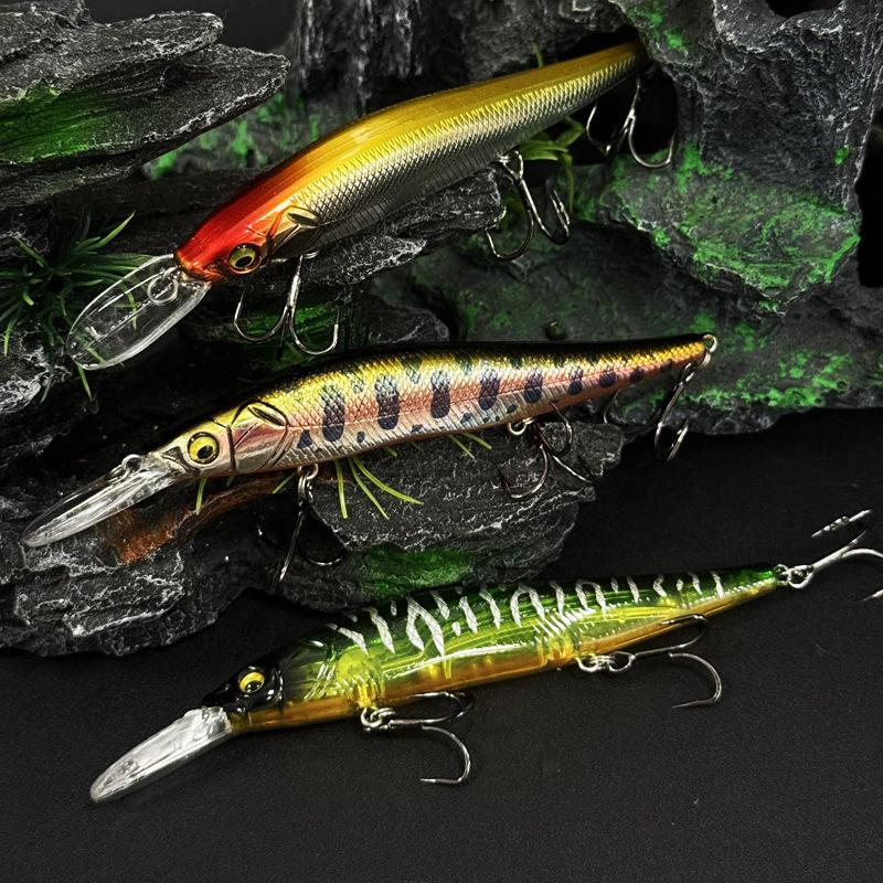 18g 11cm/4.3in 12 Colors Floating Minnow Lure with Barbed Treble Hooks#6 Long Casting Minnows Sea Fishing Minnow Fishing Lure