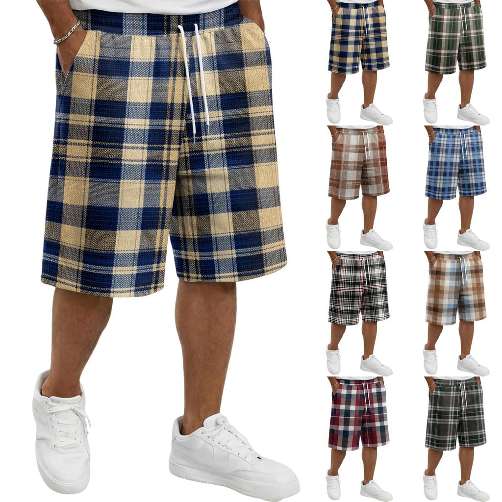 Men's Casual Plaid Drawstring Shorts Comfortable Fit Lightweight Breathable Fabric Relaxed Style Suitable for Everyday Wear