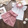 Girls Clothing Sets  Summer Kids Clothes Floral Chiffon Halter+ Embroidered Shorts Straw Children Clothing