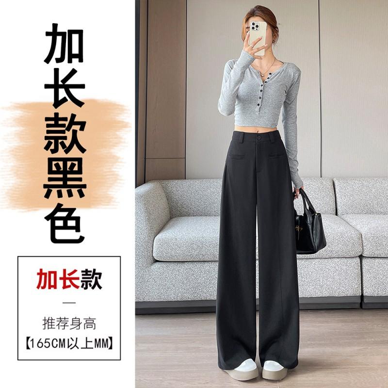 Womens High-Waisted Wide-Leg Trousers Long Length Straight Cut Casual Office Pants