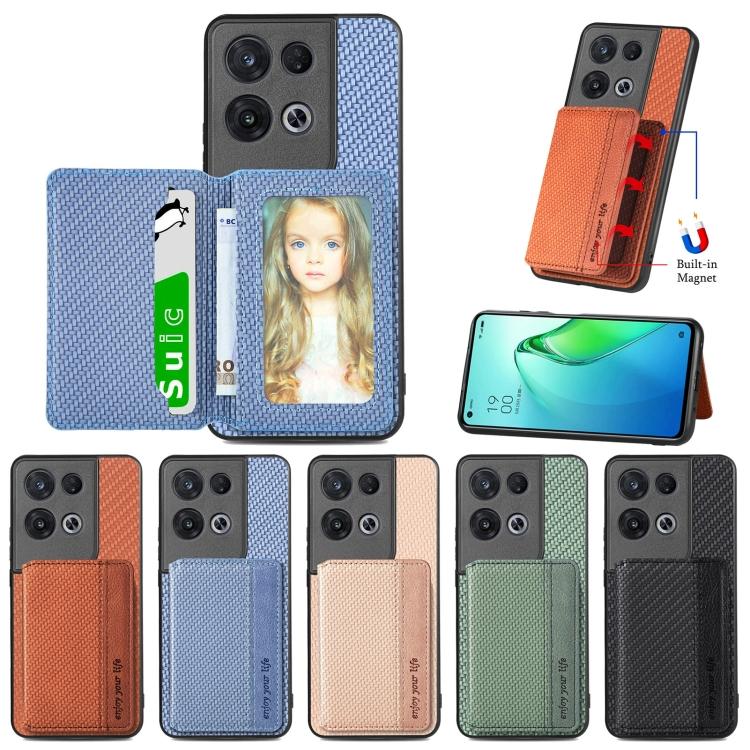 Für OPPO Reno 8 Pro Karbonfaser Magnetische Kartenhülle Handyhülle