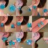 Glass Crystal Rice Bead Flower Stud Earrings Blue Small Fresh Holiday Earrings Earrings Women