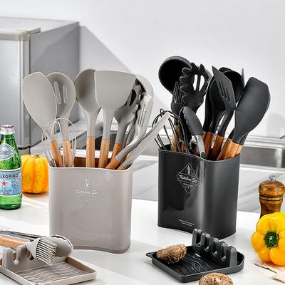 12/13Pcs Wooden Handle Kitchenware Silicone Kitchenware Set Baking Silicone Shovel Piecenon-stick Frying Cooking Utensils