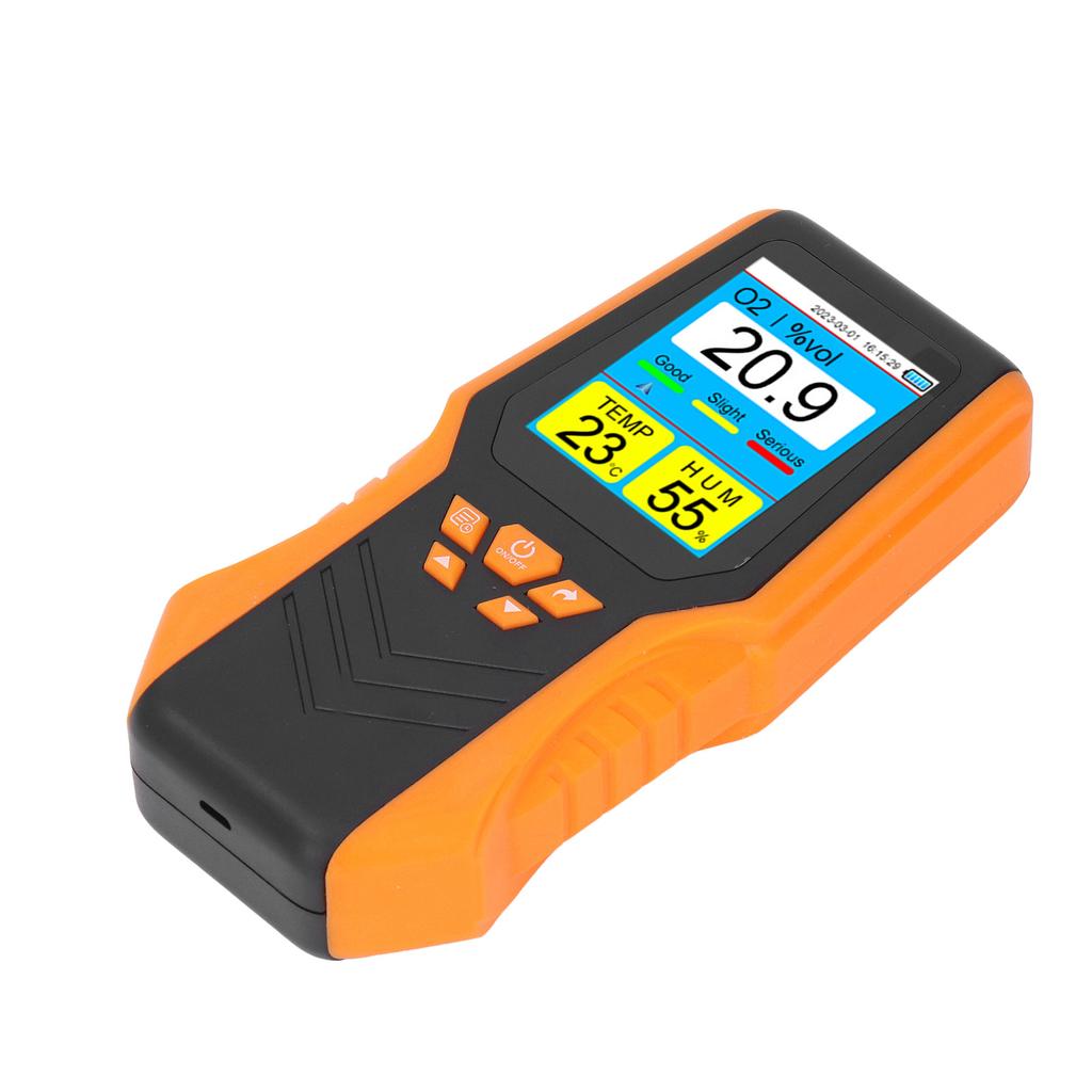 Handheld O2 Detector with Time and Date Display High Accuracy Digital O2 Temperature Humidity